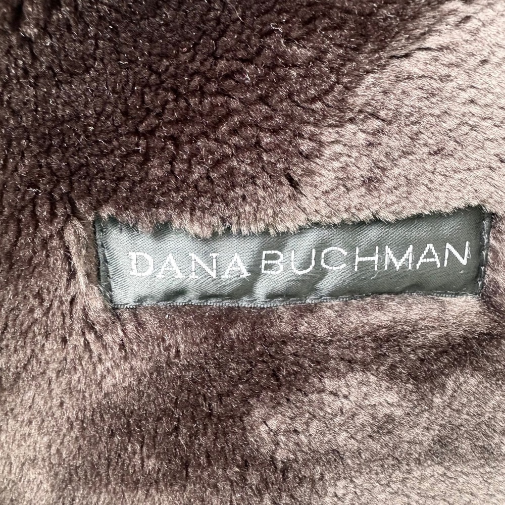 Dana Buchman Faux Suede Coat L Brown Genuine Fur Trim Winter Jacket Luxe Elegant - Picture 12 of 15